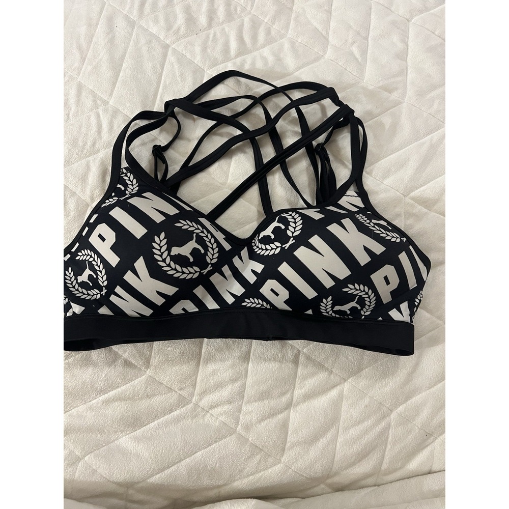 Rare Victoria's Secret Pink Ultimate Push Up Black White Logo Size Small